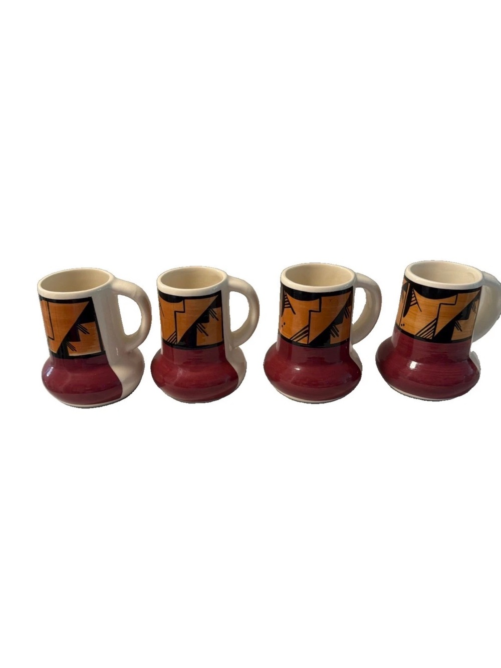 UTE MTN set of 4 Hand-Painted Ceramic Mugs signed by 4 Native American artists